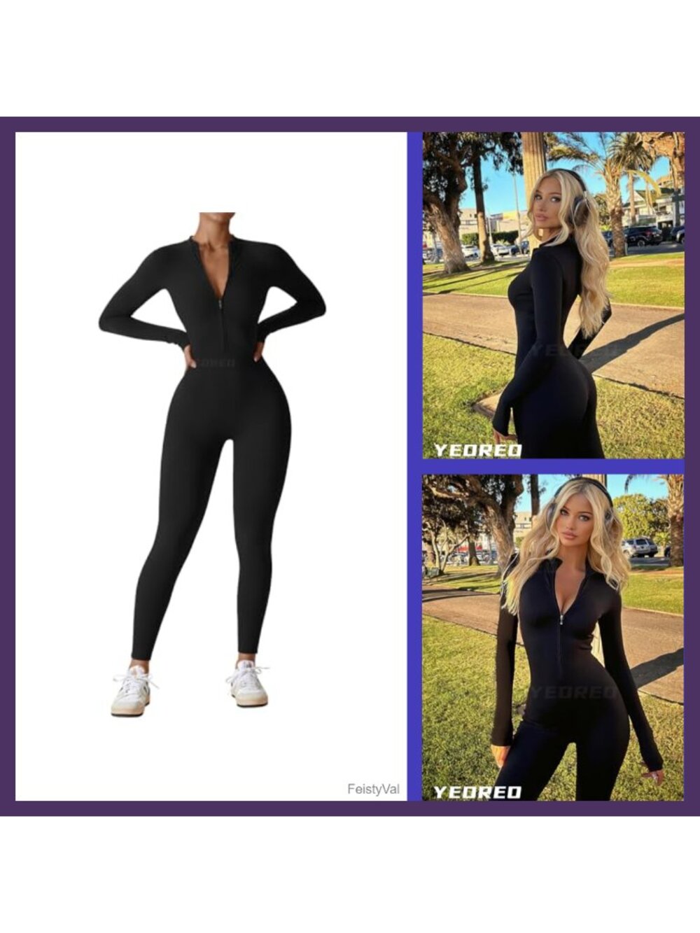 Long Sleeve Zip Up Workout Jumpsuit Bodycon One Piece